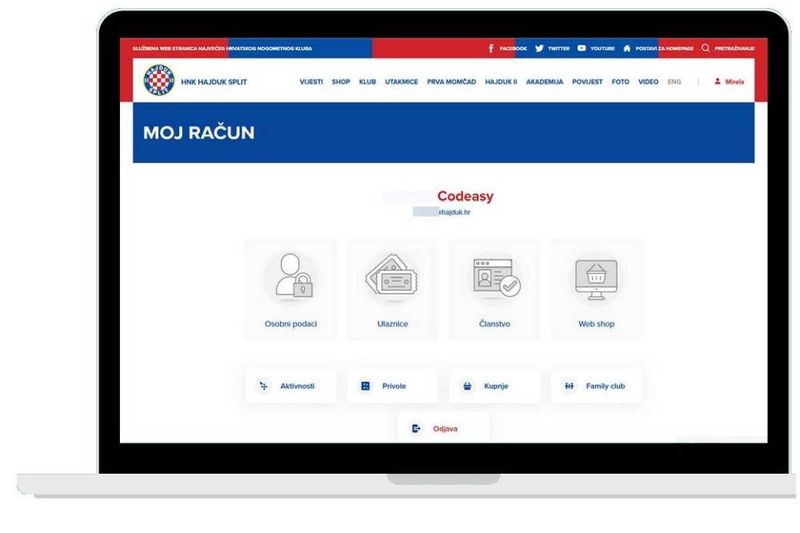 Hajduk user account portal on desktop